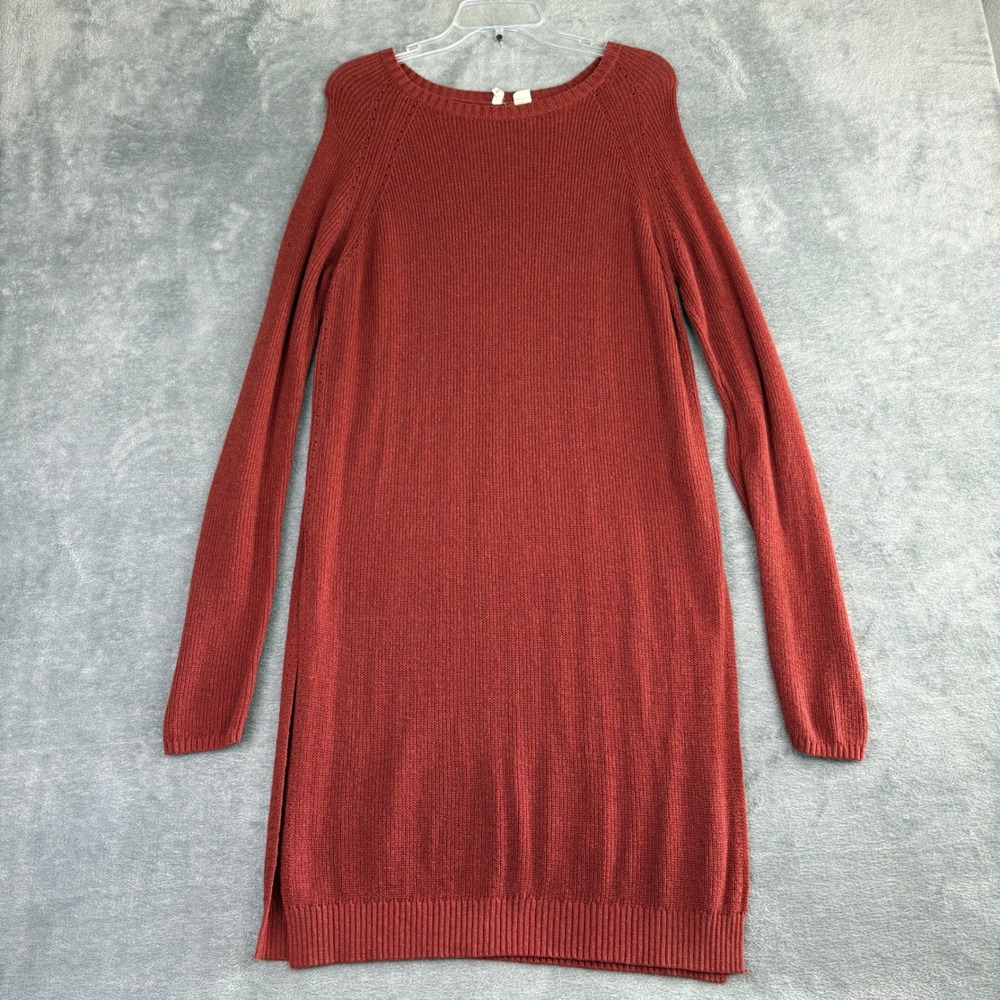 Moth Anthropologie M Dress Orange Knit Long Sleeve Casual‎ Sweater Slits Stretch